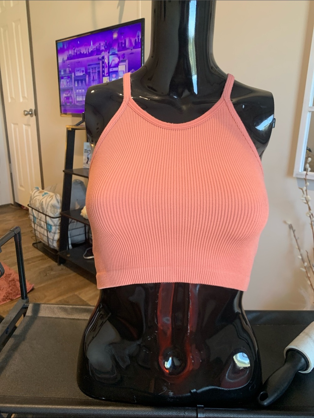 #8 Ribbed Cropped Cami in Coral Pink